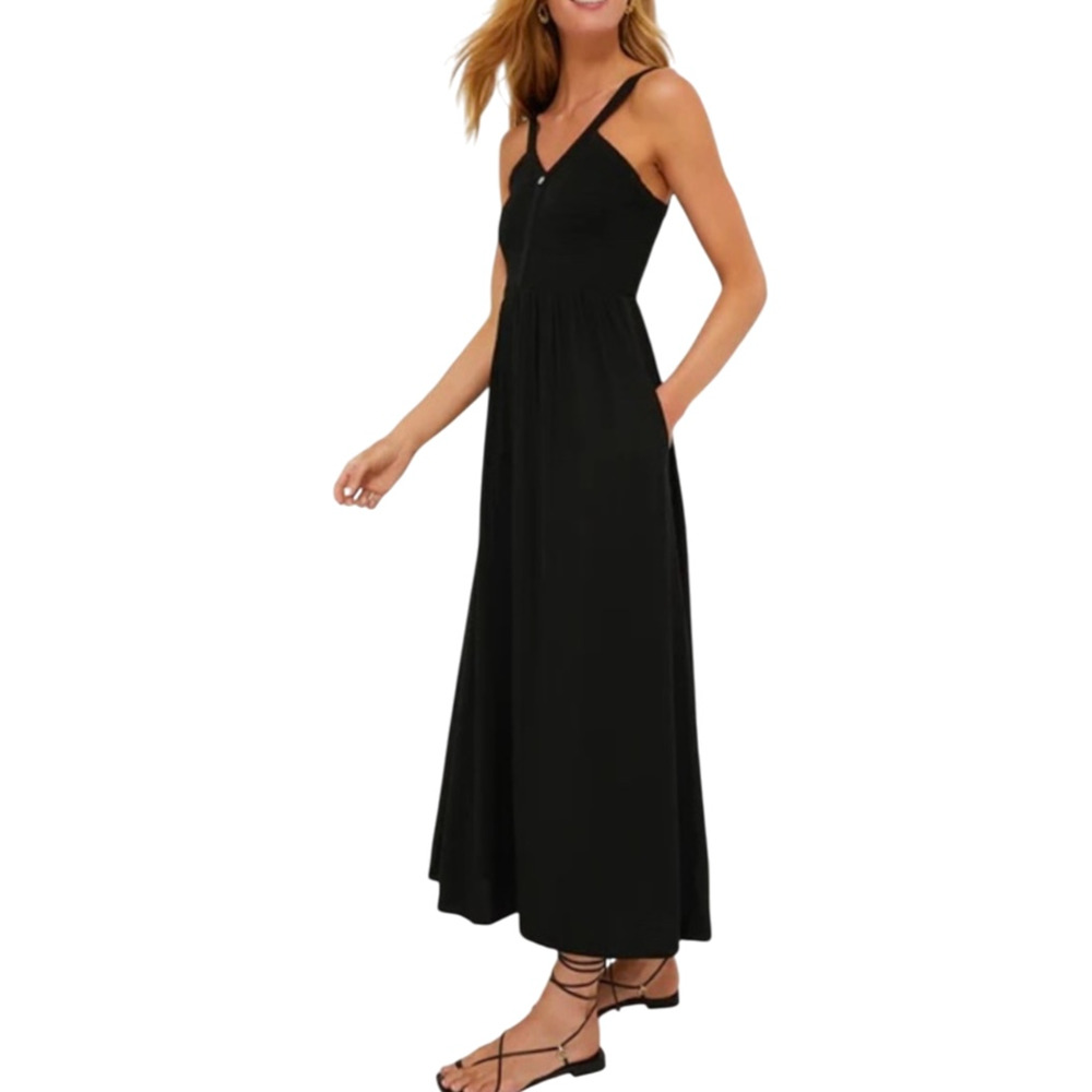 Tuckernuck Gillian Black Smocked Detail Sleeveless Maxi Dress Size Medium - Picture 2 of 13